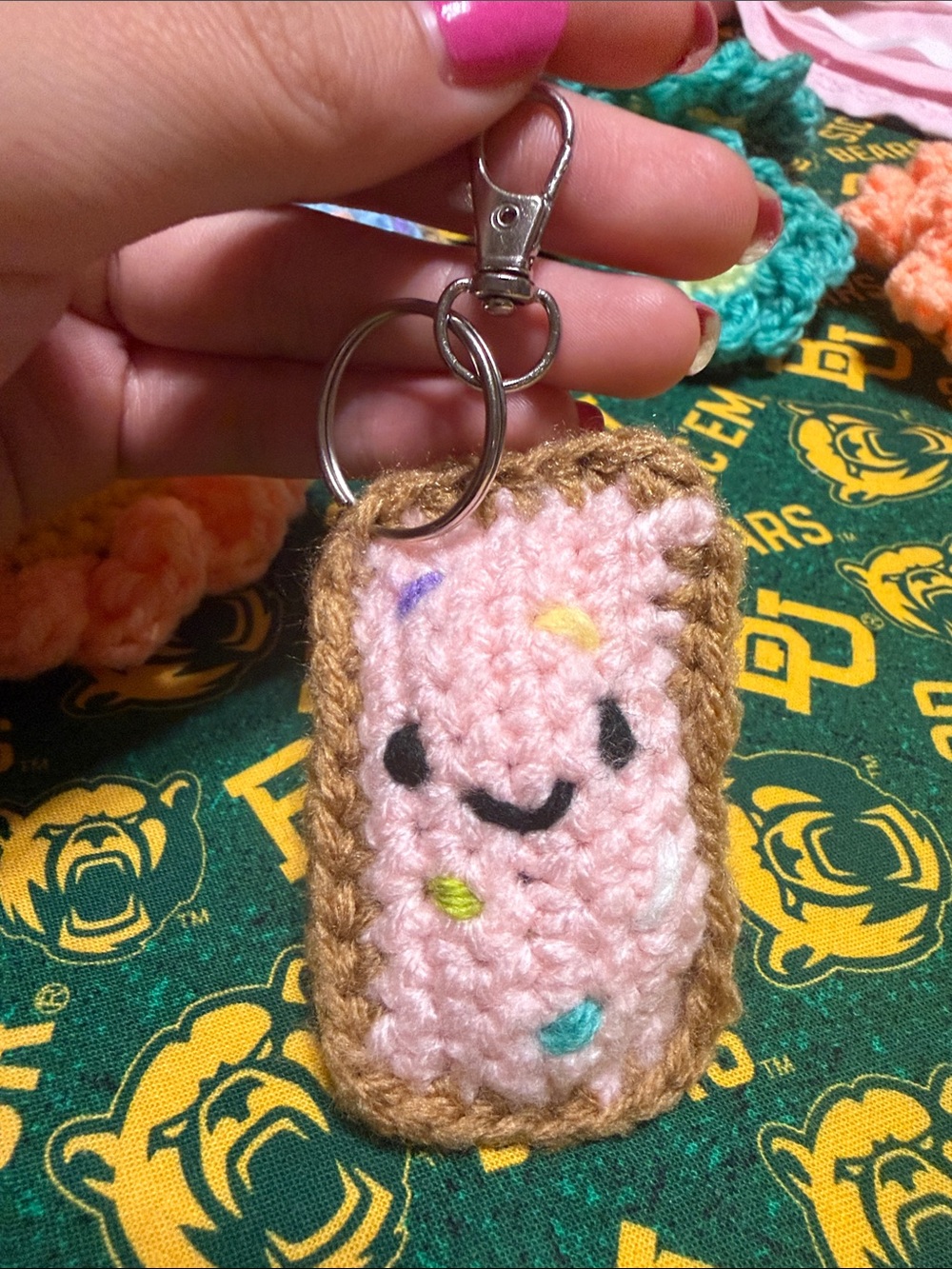 Handmade Pink Sprinkles Crochet poptart Keychain